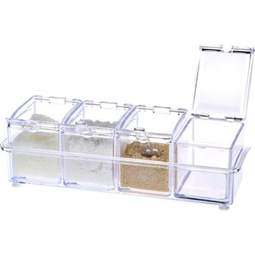 1pcs Transparent Spice Jar Seasoning Container Set Four Grid Salt And Pepper Shakers Nordic Kitchen Spices Tableware Storage Box
