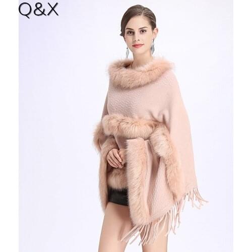 SC121 2018 Winter Women Long Black Fake Cashmere Plus Size Sweaters Shawl Knitted Poncho Cape Two Layers Fur Loose Pullovers
