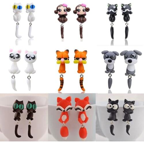 BRAVEKISS Women Animal Soft Cartoon Stud Earrings Handmade Polymer Clay Cute Panda Dinosaur Sheep Earring Jewelry New BPE1386