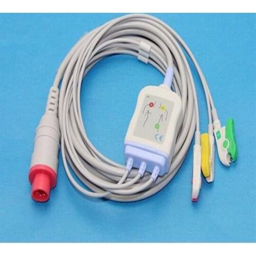 Compatible For Bionet BM3 One-Piece Patient ECG Cable 3 leads,6pin ecg leadwires Clip End IEC Standard Patient Monitor ECG Cable