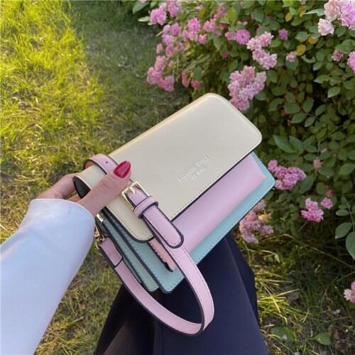 Patchwork Fashion PU Leather Crossbody Bag for Women 2021 Luxury Brand Purse Ladies Messenger Bags Trendy Shoulder Handbag Sac