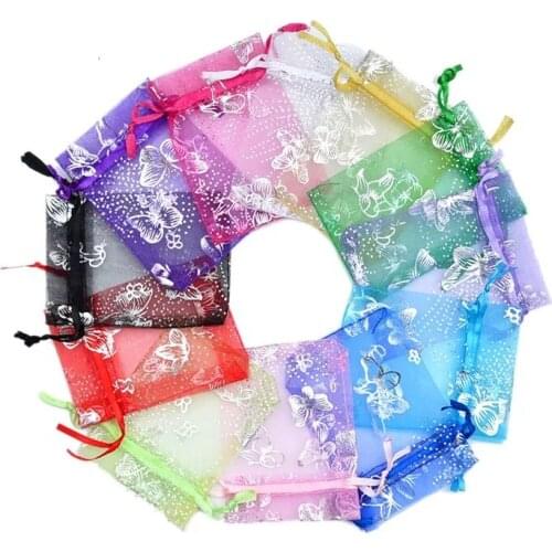 25 / 50pcs7x9cm organza bag butterfly design wedding bag jewelry packaging bag color matching candy bag bag wedding party decor