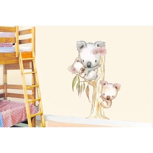 Three Ratels QC359 hand Painted colorful Koala Cute animal wall stickers for kids home decoration accessories for living room