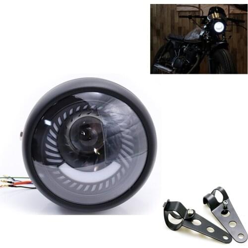 Universal Motorcycle LED Head Lamp Motorbike Retro Black Vintage Bracket Headlight Scooter Moto Round Headlamp Front Light 2019