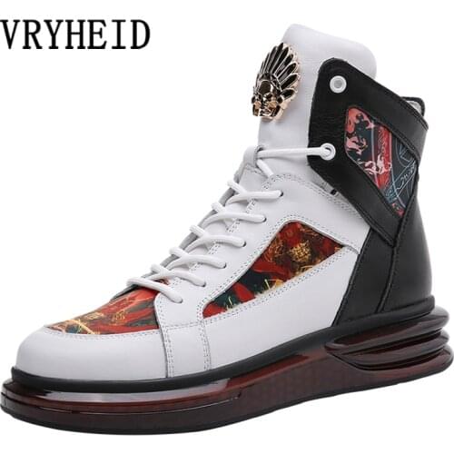 VRYHEID New Genuine Leather Men Boots Fashion High Top Breathable Casual Sneakers Zapatillas Personality Street Style Men Shoes