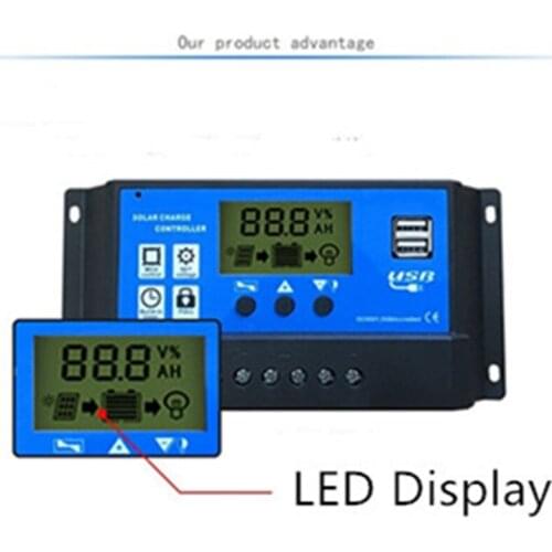 High quality PWM 10/20/30A Dual USB Solar Panel Battery Regulator Charge Controller 12/24V LCD Display