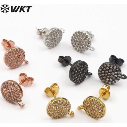 WKT JF327 New designed Round Female Stud Earrings With Cubic Zirconia Pave Delicate And Elegant Ladys Stud Earrings