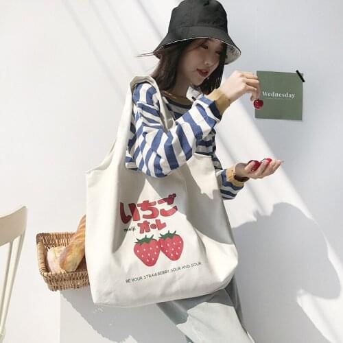 Japanese Canvas Bag Printing strawberry Yogurt Illustration Canvas Thickening Cosplay Bags Double Root Fruit Canvas Bags