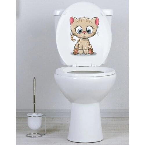 YOJA 18.8*24.3CM Lovely Cartoon Cat Wall Decor Decal Mural Creative Toilet Sticker T1-0025
