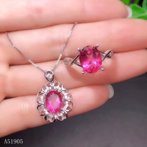 KJJEAXCMY boutique jewelry 925 sterling silver inlaid natural topaz gemstone female luxury pendant necklace ring set support det