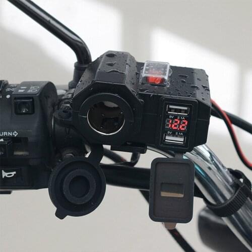 Motorcycle USB Charger 12V/24V Phone Charger Socket Dual USB Moto Charger LED Voltmeter Waterproof Switch on/off Cigarette Light