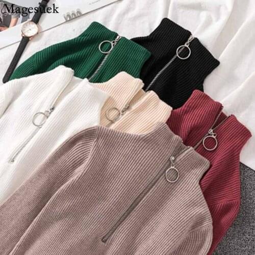 Long Sleeve Zipper Slim Autumn and Winter Fashion Solid Colors Womens Knitwear Womens Half Turtleneck Pullover Feminine 11260