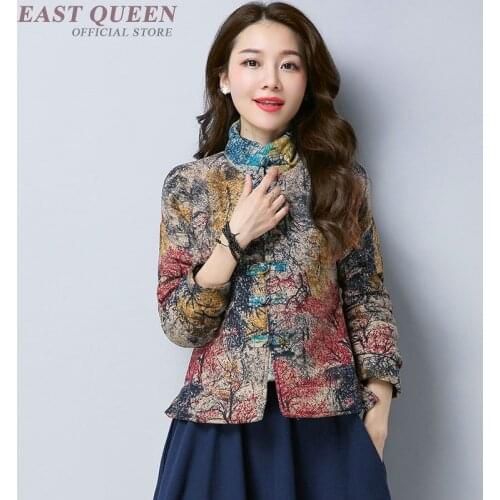 Winter women thick coat cardigan print floral traditional top clothes mid-age female vintage full sleeve bodycon coats AA3224 F