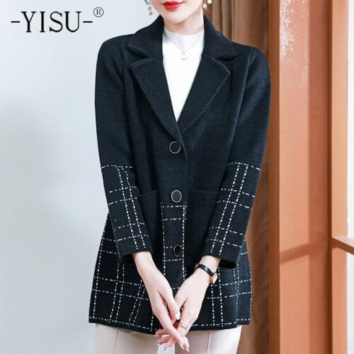 YISU Winter Women Sweater Cardigan lapel Knitted Cardigan Casual Sweater Single breasted Cardigan Fashion Thick Jacket 2021 New