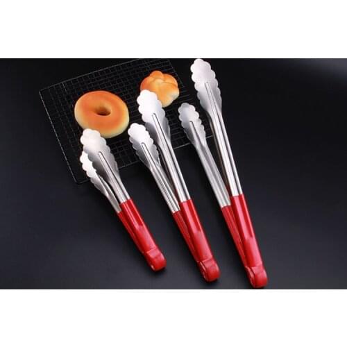 1PC BQ Tongs Silicone Cover Handle Kitchen Tongs Lock Design Barbecue Clip Clamp Stainless steel Food Tongs PM 009