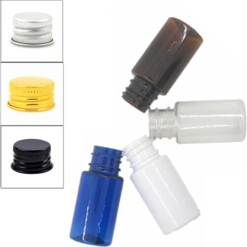 10ml round empty clear/white/amber/blue pet plastic bottle with Lined Aluminum Silver/gold Lid X 10