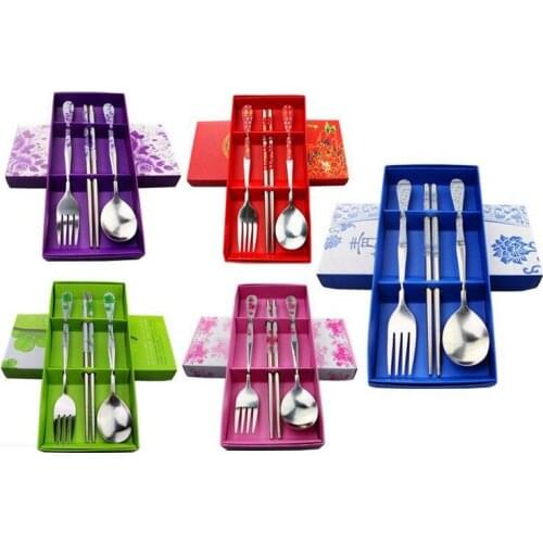 100sets/lot Stainless Steel Spoon Fork And Chopstick Set Metal Dinnerware Wedding Party Gift Souvenirs Free Shipping ZA3802