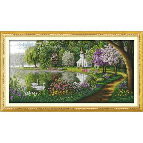 14/16/18/27/28 Green Lake Reflected Color Counted Cross Stitch Set Scenery Cross-stitch Kits Embroidery Needlework