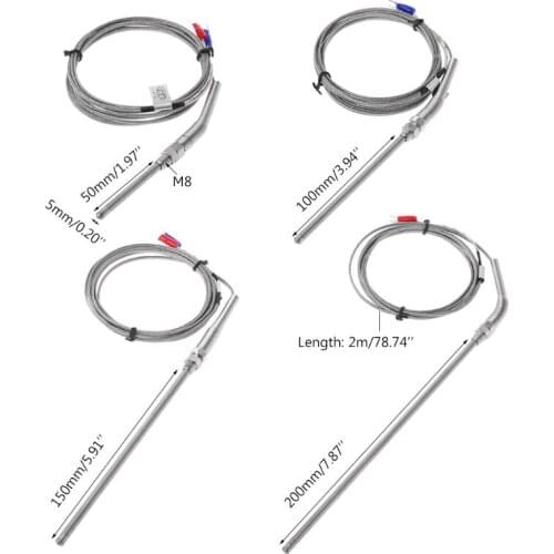 2m K Type Thermocouple Probe 50mm/100mm/150mm/200mm Stainless Steel Thermocouple 0-400℃ Temperature Sensor New