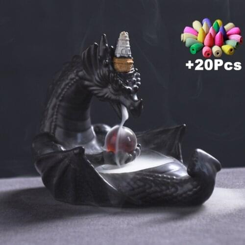 20 Incense Cones Chinese Dragon FengShui Ball Mascot Handmade Gift Backflow Incense Burner Creative Home Decorations Ashtray
