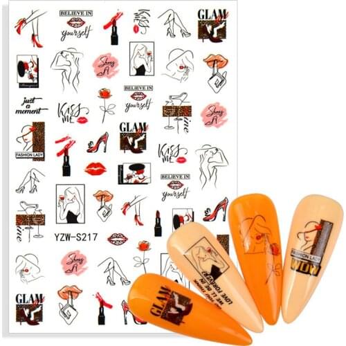 2021 NEW Nail Decals Adhesive Stickers Sexy Lips Tongue Makeup Girls Sliders Decoration Manicure Wraps Tattoo Modern Cool Girl