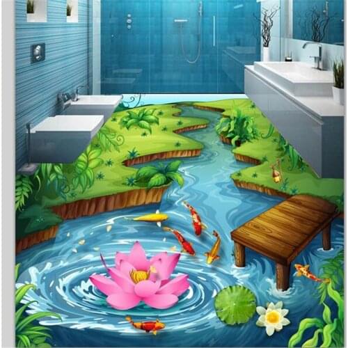 Beibehang Custom floor painting 3d photo decoration painting park river water 3D flooring three-dimensional painting wallpaper