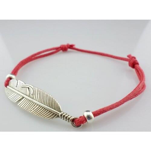 5pcs Antique Silver Feather Plumage Charm Bracelets Adjustable Women Men Lucky Jewelry Bangle Gifts