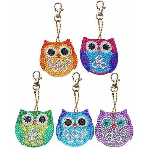 DIY Special Shaped Full Drill Diamond Painting Key Chain Owls Embroidery with Key Ring Jewelry Gifts for Girl Bags