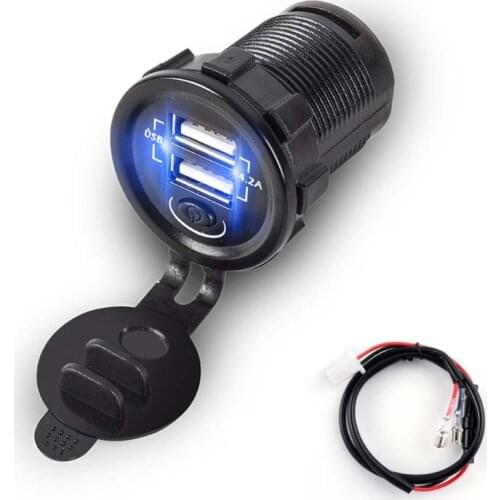 12V 24V Dual USB 5V 2.1A Car Charger Adapter With ON OFF Switch Power Cable For Car Boat Marine Truck Motorbike Camper Vehicles