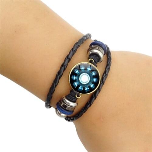 Multi-Layer Iron Man Time Gem Bracelet for Men Women Hand Woven Leather Cord Adjustable Bracelet Jewelry Accessories Couple Gift