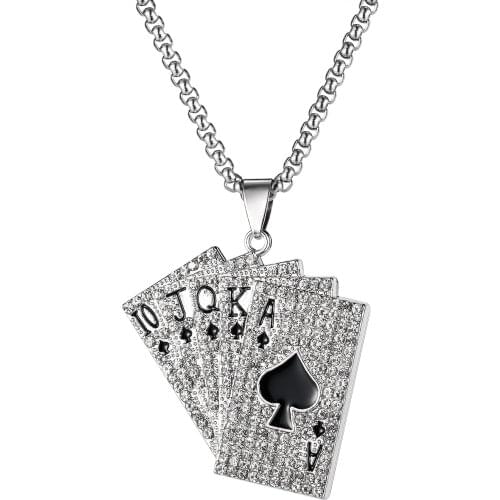 Cyue European Fashion Punk Stainless Steel Playing Cards Charm Pendant Necklace Chain For Girl Boy Unisex Jewelry