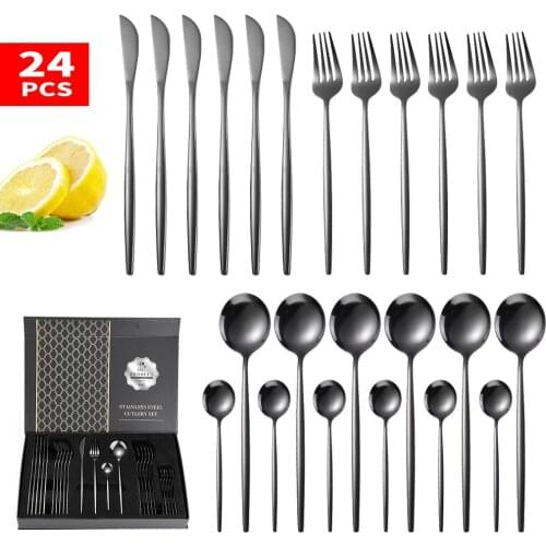 Hot sale 24pcs black gift box Portuguese style stainless steel table knife Cutlery dinnerware kitchenware tableware