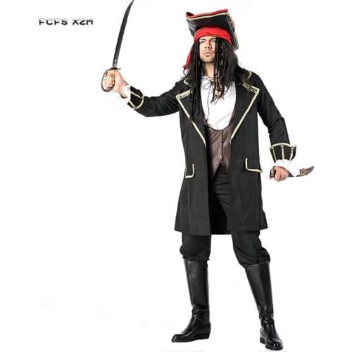 Halloween Jack Sparrow Costumes Men Pirates of the Caribbean Cosplays Carnival Purim Masquerade Stage play Nightclub party dress
