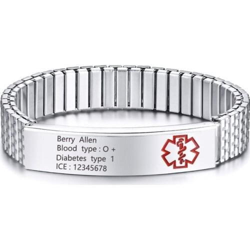 Customize ID Bracelet Stainless Steel Red Medical Sign Personalized Bracelets for Women Men Engraved Emergency Infor