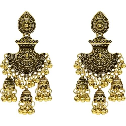 Indian Jhumka Earrings For Women Boho Ethnic Vintage Alloy Bollywood Oxidized Bell Dangle Earring Statement Party Jewelry Gift