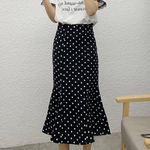 Summer Midi Skirt Female Casual High-Waisted Skirt Ladies Patchwork Ruffles Polka Dot Womens Clothing 2021 Korean Fashion