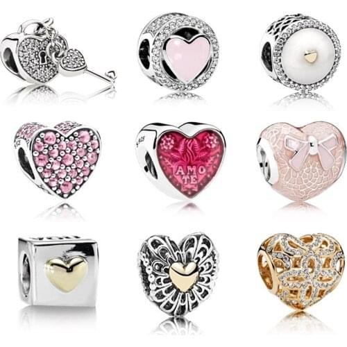 Memnon Jewelry 925 Sterling Silver Heart lock beads Clear CZ Charm Beads Fit Eurpean Bracelets Banlges DIY Jewellery For Women