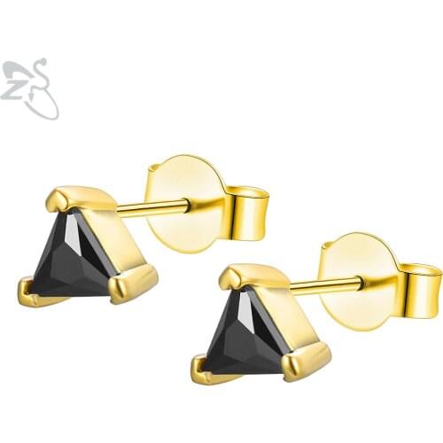 ZS Mini Triangle Shape Stud Earrings Minimalist CZ Crystal Earring For Women Men Korean Cute Gold Plating Ear Stud Jewelry Gifts