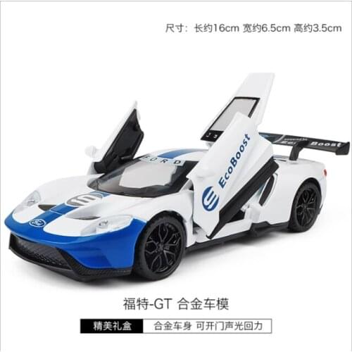 1: 32 Simulation Ford GT Sports Car Alloy Model Childrens Toy Racing Version Return Force Car Boy Model Gift White