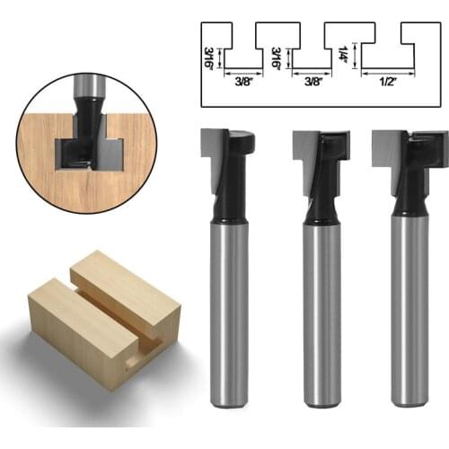 1/3PC 1/4" Shank 6mm T-Slot Cutter Router Bit Set 5/16 3/8 1/2 Hex Bolt Hole Bits T Slotting Milling Cutter for Wood Woodworking