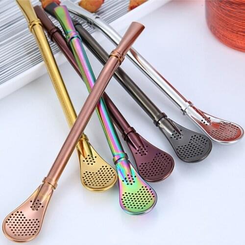 Stainless Steel Spoon Tea Filter Yerba Mate Tea Infuser Dringking Spoons Filter Stirring Straws Health Gourd Reusable Tea Tools