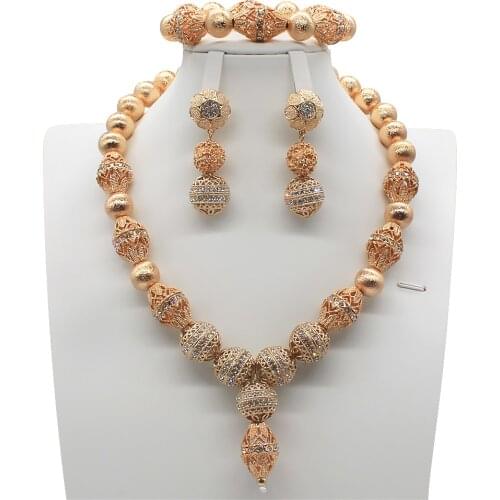 New Gold African Beads Jewelry Set Dubai Gold Copper Alloy Rhinestone Bridal Jewelry Set WE210