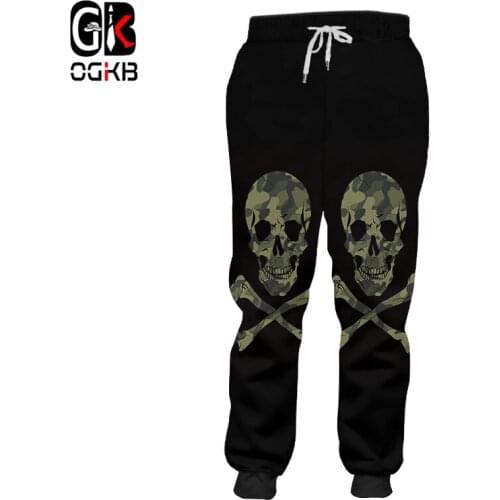 OGKB Man 3D Printed Camouflage Skull Best Selling Pants Large Size Mens Black Green Stitching Sweatpants 6XL