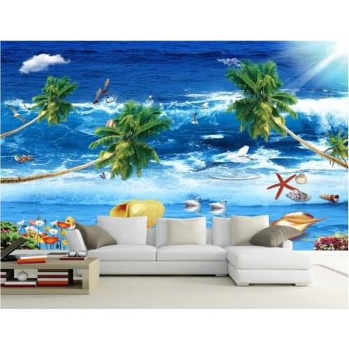 Custom 3d photo wallpaper 3d wall murals wallpaper Fresh Seaview Beautiful Seascape mural Mediterranean Style TV Sofa Wall decor