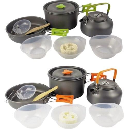Portable Camping Cookware Kettle Set Outdoor Cooking Equipment Utensils Lightweight Camping Pots and Pans Non-Stick Kettle