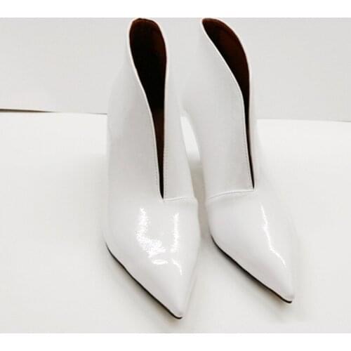 Sexy Pointed Toe Ladies Boots High Smal Heels Patent Leather Fashion Stilettos Boots Shoes Woman 2020 New Hot Women Ankle Boots