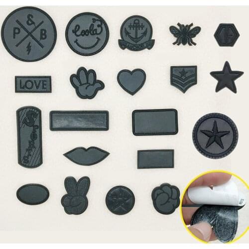 Self-adhesive Black PU Leather Military Embroidered Patches for Clothing Round Star Hole Repair Iron on Clothes Sticker Stripes