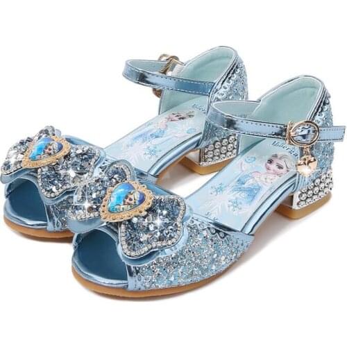 Disney Children Fashion Sandals Frozen Elsa Girls Princess Leather Shoes Kids Summer Elegant Party Dance Sandals