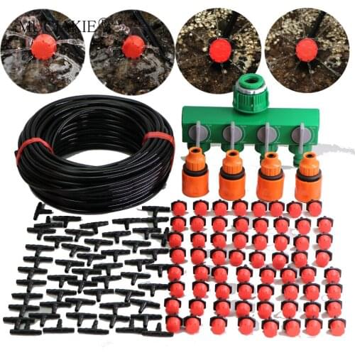 MUCIAKIE 50M 4/7mm PVC Hose 4-Way Water Splitter Garden Water Connector Tee Adapter Adjustable Red Drippers Irrigation Kits Tool