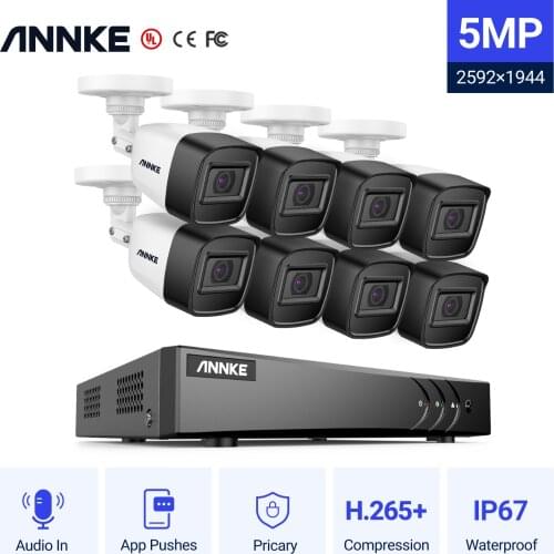 ANNKE 8CH 5MP Lite Surveillance System 5IN1 H.265+ DVR With 8PCS 5MP Bullet Cameras Audio Record Security Video System CCTV Kit